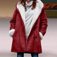 Chaqueta de mujer con forro de lana, hebilla de esquina con capucha, abrigo de longitud media, abrigo de piel resistente al viento para invierno, ropa de calle - details 3