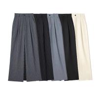 TRAF Pantalones rectos a rayas, otoño 2024, pantalones largos plisados ​​elegantes para mujer, pantalones casuales de moda para mujer, pantalones negros Beige y grises para oficina - details 1