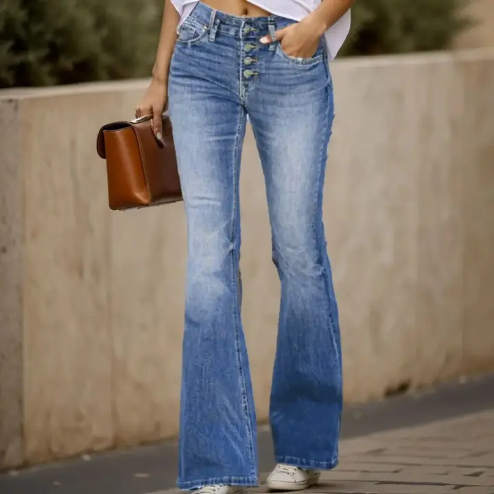 Jeans para mujer 2025, pantalones vaqueros acampanados con parte inferior acampanada para mujer, pantalones vaqueros con corte de bota de pierna ancha y cintura alta, pantalones vaqueros elásticos. - 1