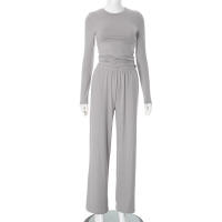 Conjunto de pantalón de pierna ancha y top de manga larga básico de color sólido nuevo de otoño para mujer Y24593 - details 27