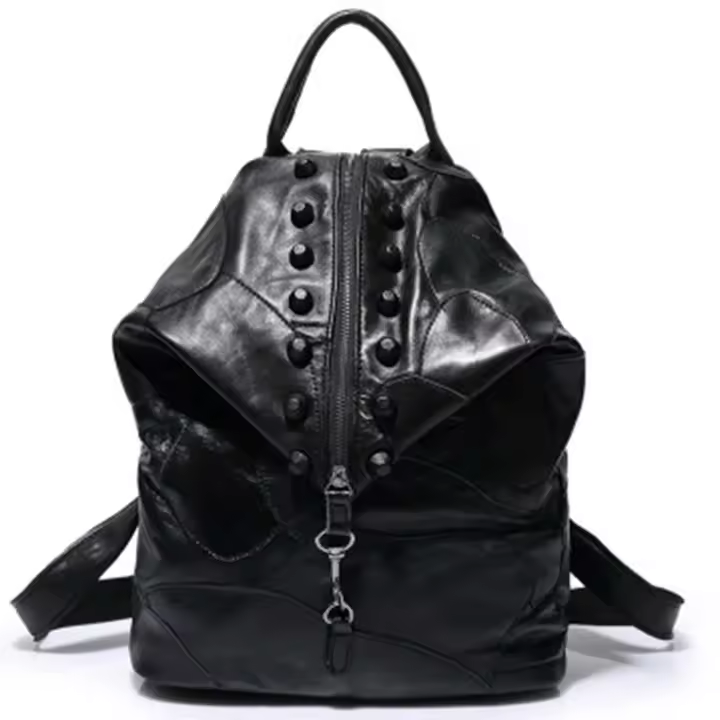 Mochila con remaches coloridos y negros para mujer, bolso de mano de cuero informal, impermeable, a la moda - 1