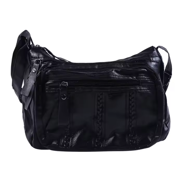 Bolso de mano negro multicapa de gran capacidad para mujer, práctico bolso cruzado de un solo hombro de gran capacidad - 1