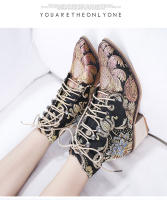 Botas Martin bordadas de tacón alto puntiagudo de tacón grueso europeo y americano para mujer botas cortas bordadas para mujer - details 3