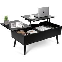 Mesa de Centro, Mesa de Centro Regulable en Altura, Extraíble, Extensible, Compartimento de Almacenaje Oculto Independiente, Tablero Elevable Doble, Mesa de Sofá de Salón, Color Nogal - details 34