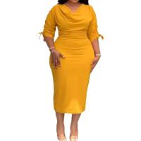L-4XL Plus ropa vestidos mujeres batas verano otoño 3/4 manga estilo callejero Casual 3XL 4XL vestido Midi de talla grande de gran tamaño - details 5