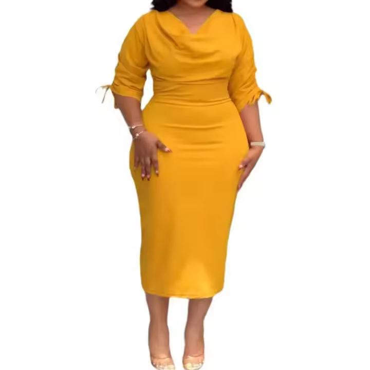 L-4XL Plus ropa vestidos mujeres batas verano otoño 3/4 manga estilo callejero Casual 3XL 4XL vestido Midi de talla grande de gran tamaño - 1