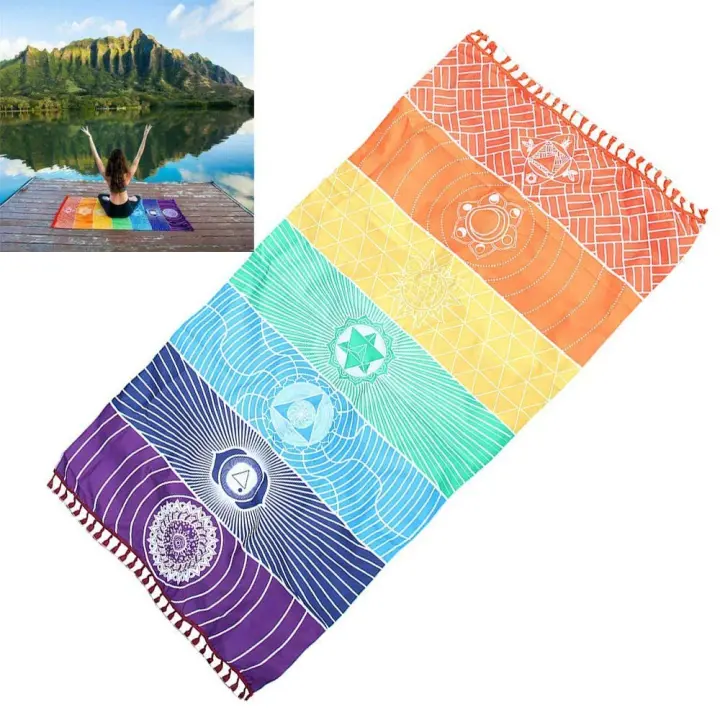150x150cm/75cm Non-slip Yoga Mats Fitness Bohemia Mandala Rainbow Yoga Blanket Cotton Tapestry Beach Towel Camping Picnic Mat - 1