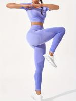 Conjunto Deportivo De 2 Piezas, Top De Yoga De Manga Corta Y polaina De Entrenamiento Para Correr De Cintura Alta, Ropa - details 20