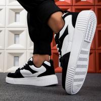 Zapatillas de deporte de cuero para hombre, zapatos vulcanizados con cordones, informales, cómodas, para caminar, color blanco y negro - details 3