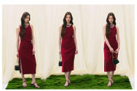 Vestido Largo de Verano Shengdu Elegante Corte de Diagonal Rojo, Pliegues y Estilo Socialité Francés de Alta Gama - details 3