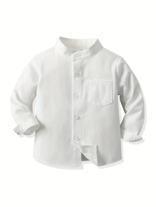 Camisa de Algodón Suave-Casual para Niños Manga Larga, Estilo Clásico, Comodidad con Bolsillo - 1