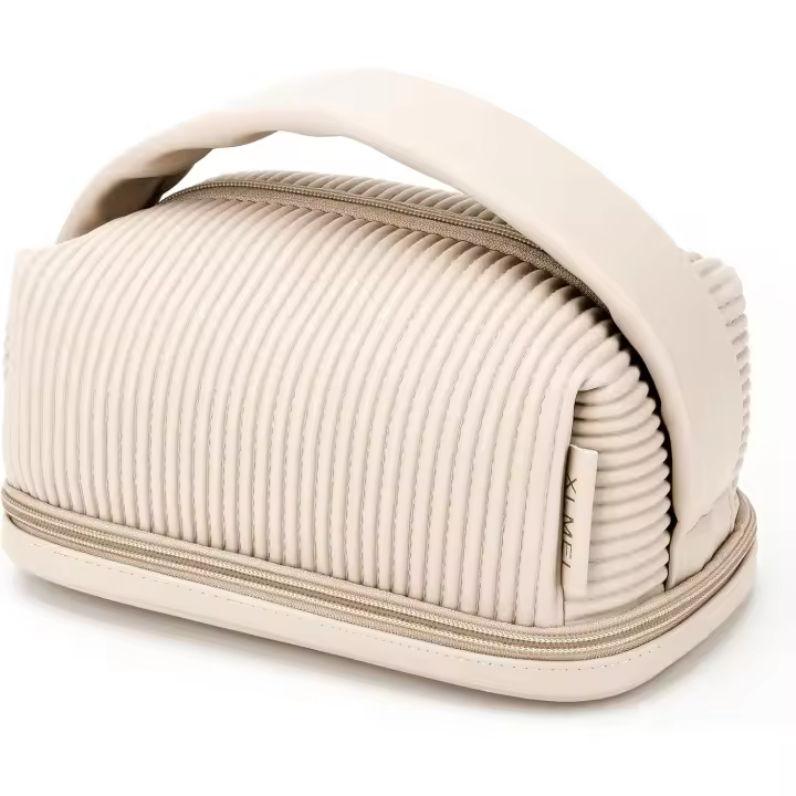 Bolsa de maquillaje impermeable de cuero PU, neceser de viaje multifuncional, portátil, doble capa, almacenamiento, organizador de maquillaje - 1