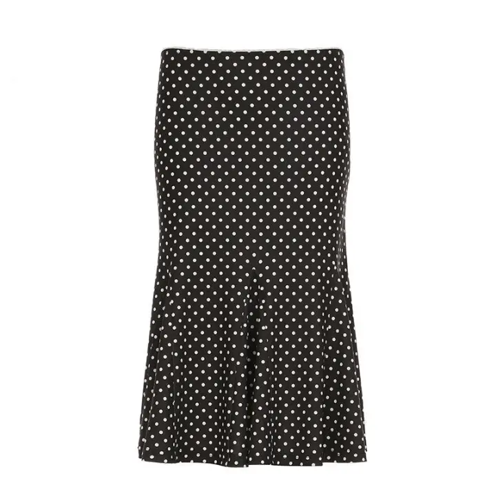 BUNO- Y2K falda elegante con estampado de puntos para mujer, falda media envolvente con volantes, trajes de vacaciones informales elegantes para primavera para mujer - 1