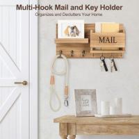 Práctico colgador de llaves de madera montado en la pared, estante de almacenamiento de llaves decorativo rústico, grande con 7 ganchos, soporte para llaves y correo para el hogar - details 3