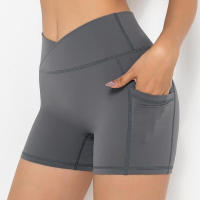 Pantalones cortos de gimnasio para mujer, yoga con bolsillo, leggings Fiess, pantalones cortos de cintura alta - details 19