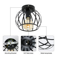 Plafón de Techo Metal Industrial GOECO, E27 Sin Bombilla, Iluminación Interior para Corredor, Comedor, 19*19*16 CM - details 3