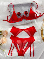 Conjunto de Sujetador Transparente con Borlas de Cuatro Piezas Lencería Sexy para Mujeres - details 15