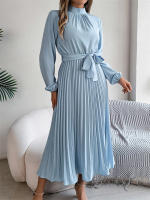Vestidos largos de verano para mujer, ropa elegante plisada de manga larga con cordones, estilo bohemio, con dobladillo y volantes - details 22