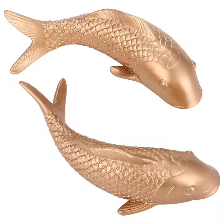 Adorno colgante de pared para decoración del hogar, estatuilla de pez dorado, carpa de resina, 2 piezas, personalidad, Fondo de restaurante - 1