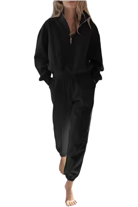 Elrachen Conjunto de ropa deportiva para mujer con jersey y pantalones deportivos con media cremallera, negro, tallas S-2XL - 1