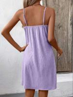 Moda casual sexy de verano para mujer, vestido de tirantes finos, vestidos cortos de color sólido, vestido con botones y cuello en V - details 7