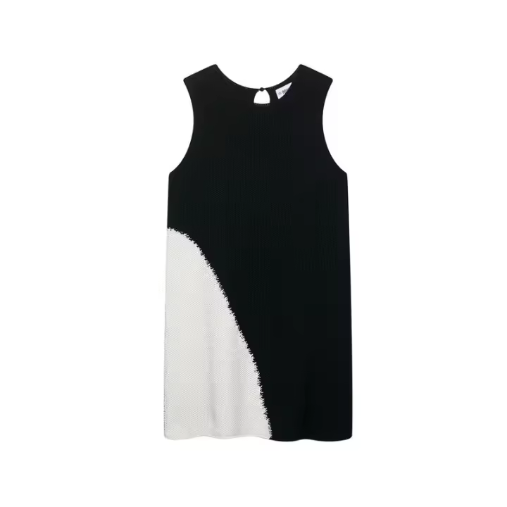 BUNO-Vintage Mini vestido de punto negro para mujer, cuello redondo, sin mangas, con lazo en la espalda, vestidos cortos rectos, playa de verano - 1