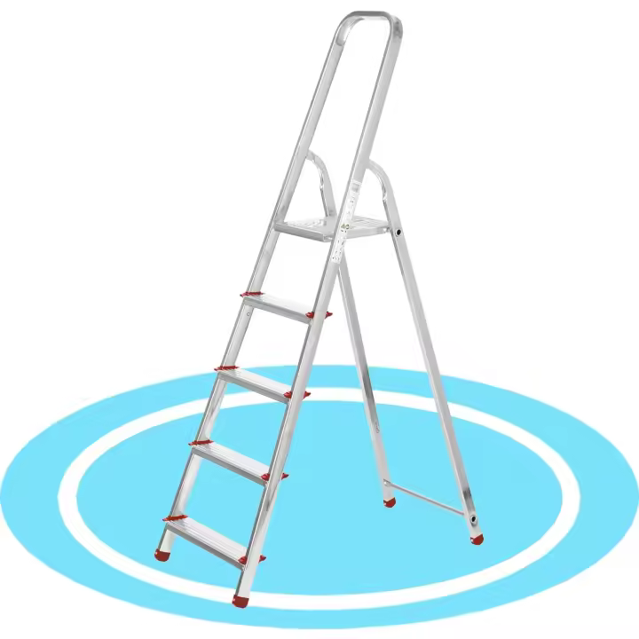 Escalera de Aluminio Super Resistente hasta 150Kg Acero Antideslizante de 5 Peldaños con Altura de Trabajo de 290cm - 1