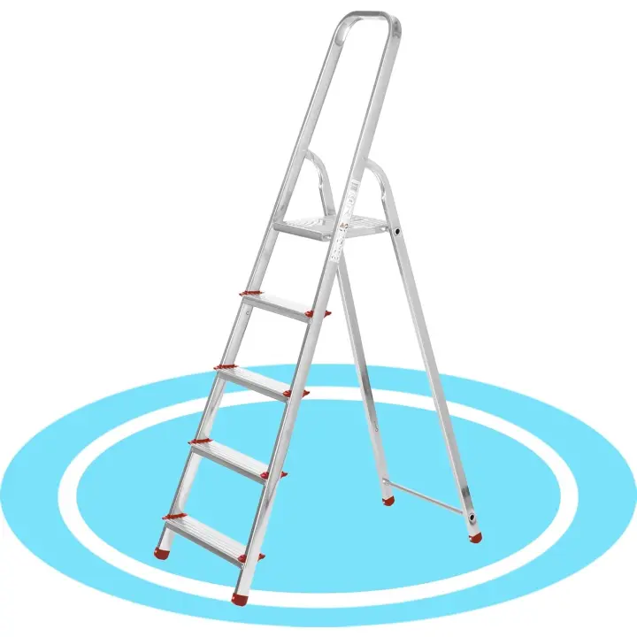 Escalera de Aluminio Super Resistente hasta 150Kg Acero Antideslizante de 5 Peldaños con Altura de Trabajo de 290cm - 1