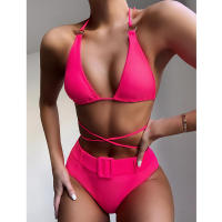 Bikini con Push-up para mujer, traje de baño Sexy con volantes, conjunto de Bikini unicolor, ropa de baño para mujer, Bikini con cuello de pico, ropa de baño para mujer 2023 - details 4