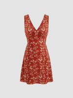 Vestido de mujer de cuello V con flores rotas, pequeño fresco y elegante vestido de temperamento - details 1