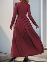 Elegante Vestido de Manga Larga para Mujer Color Sólido, Cuerpo a Justa, Corset, Línea A, Algodón, Chic - details 15