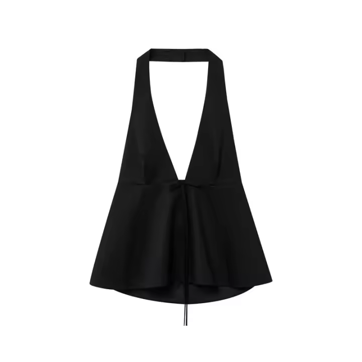 Ouwu-top Informal Con Cuello Halter Para Mujer, Top Elegante Sin Mangas Con Cuello En V, Camiseta Sin Mangas Con Lazo, Ropa De Calle Formal Con Cremallera Lateral, Chaleco Elegante - 1