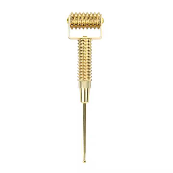 Beauty Derma-Rodillo profesional para el crecimiento del cabello y la barba, rodillo de masaje con microagujas de Metal dorado para hombres y mujeres - 1