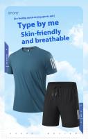 Conjunto casual de talla grande para hombre de pantalones de seda helada con camiseta holgada de manga corta, alta elasticidad, drapeado, conjunto deportivo de secado rápido, tres rayas clásicas, 8XL. - details 0