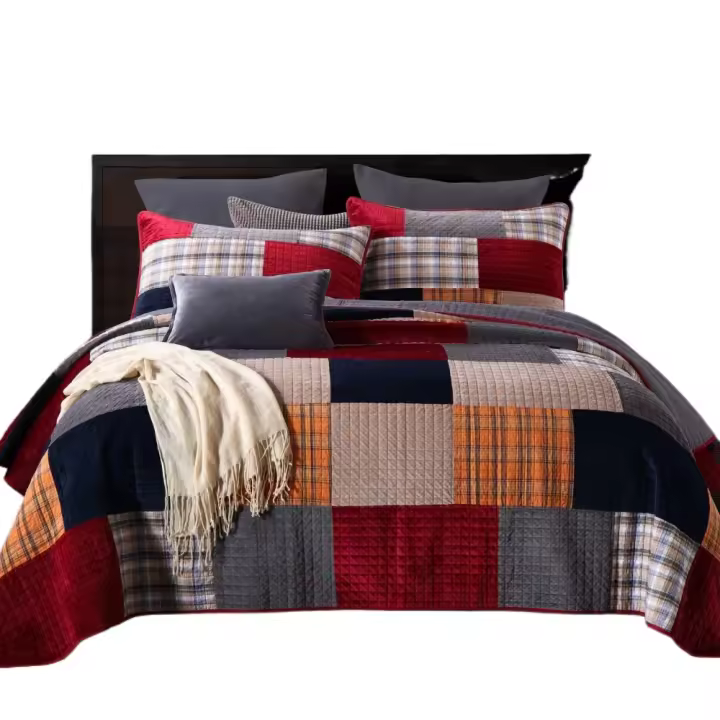 Juego de edredón de terciopelo tamaño King, juego de edredón de algodón y terciopelo, cubrecama color rojo y negro (96 x 108 pulgadas) con 2 fundas de almohada, ropa de cama ligera - 1