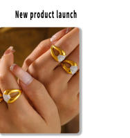 Anillo de Mujer Dorado de Diamante de Agua de lujo 316L Anillo Abierto de Maple inoxidable Joyas impermeables - details 6