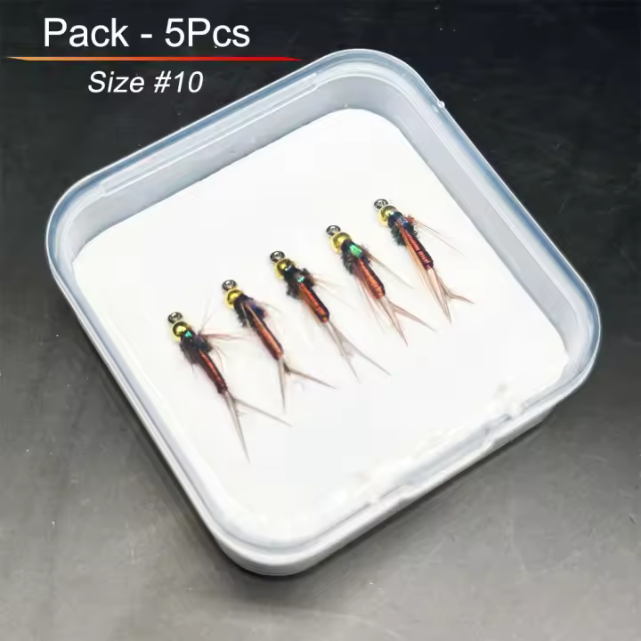5/10 Uds Señuelos de pesca con mosca cebo para insectos artificiales cabeza de latón Príncipe Ninfa agua dulce trucha salmón Lucio lubina mosca húmeda biónica señuelo con caja - 1