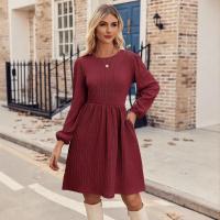 Nuevo Vestido de punto Jacquard de cuello redondo de manga larga de otoño e invierno para mujer - details 4