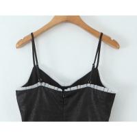 Estilo retro francés verano Spice Girl vacaciones princesa viento malla empalme jacquard liguero vestido cintura delgada falda negra. - details 14
