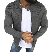 Chaqueta deportiva informal de otoño para hombre, chaqueta ajustada a rayas con pliegues, abrigo de manga larga con cremallera, cárdigan - details 0