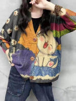 Cárdigans de estilo Harajuku para mujer, ropa de dibujos animados, suéteres informales con retales estampados, cárdigans Punk sueltos, invierno, 2023 - details 1