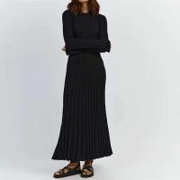 Vestido elegante de punto acanalado de manga larga con cuello redondo y cintura larga para mujer, estilo vintage de los años 90 - details 6