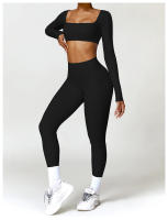 Conjunto de Yoga para Mujer de Manga Larga y Ajustado Traje Deportivo de Fitness de Cintura Alta Secado Rápido Top Largo + Leggings Material Exterior de Nylon Adecuado para Primavera/Verano - details 4