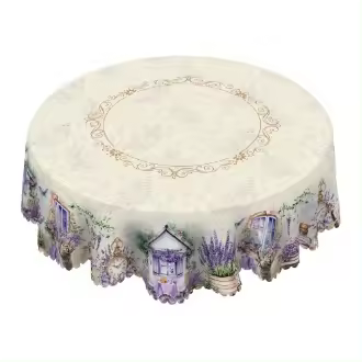 Mantel redondo de lino de lavanda con estampado de gato lindo 5 tamaños disponibles Decoración elegante para mesa de jardín y cocina para uso diario en casa y terraza Decoración de primavera y verano - 1