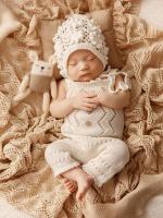 Conjunto de Fotografía de Recién Nacido Estilo Nórdico Mono de Punto con Sombrero de Flor de Crochet Estudio de Fotografía de Bebé con Muñeca Arcoíris - details 3