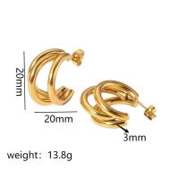 Aretes de Oro 18k de Lujo Ligero Diseño de Dos Cables con Acero Inoxidable Elegancia en Tus Oídos - details 6
