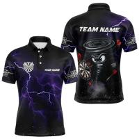 Camisas con estampado de dardos 3D de tendencia para hombre, camisa de manga corta con nombre de equipo personalizado a la moda, camisetas holgadas informales con botones de solapa - details 5