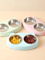 Macaron-cuenco doble para mascotas, bandeja de plástico para beber comida para perros y gatitos, alimentador para gatos y suminis - details 0