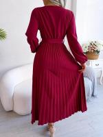 Vestido largo plisado con dobladillo grande para mujer, vestido cruzado de Color liso con cuello en V, moda de primavera y verano - details 27