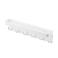 LLavero de pared con estante, bandeja de llaves con estante y 6 ganchos autoadhesivos, barra de llaves para oficina y baño, color blanco - details 0